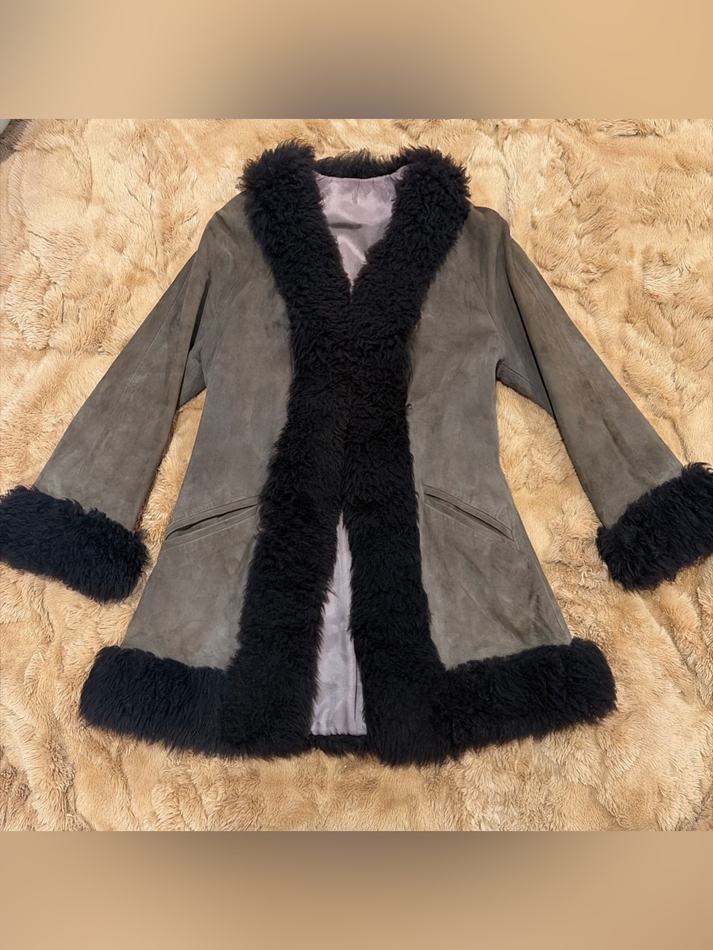 Vtg 1970s Suede Afghan Penny Lane Coat Brown Phoebe Friends Y2K True Vintage S